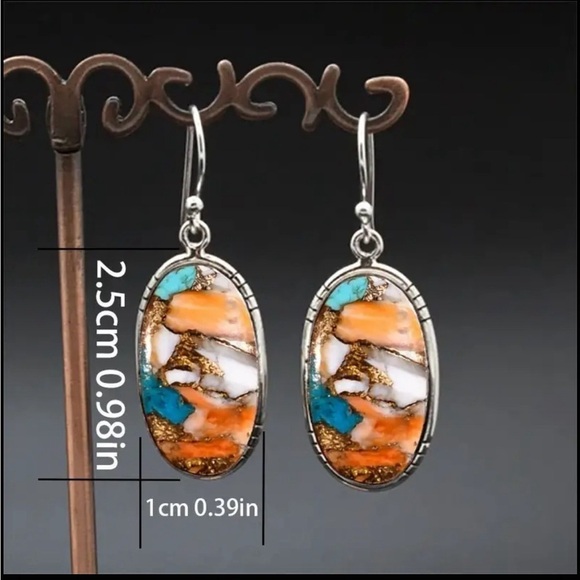 Creative Bohemian Style Earrings Round Imitation Natural Stone Earrings NIP - Picture 2 of 4